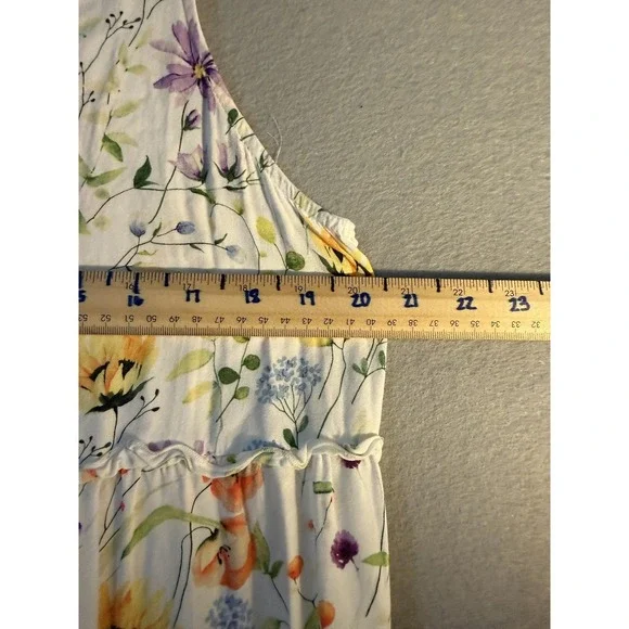Linda Anderson Dress Womens L White Floral V Neck Tiered Swing Midi Sundress - Picture 9 of 14